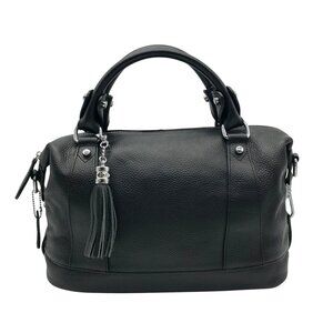 Heshe Black Leather Satchel Bag